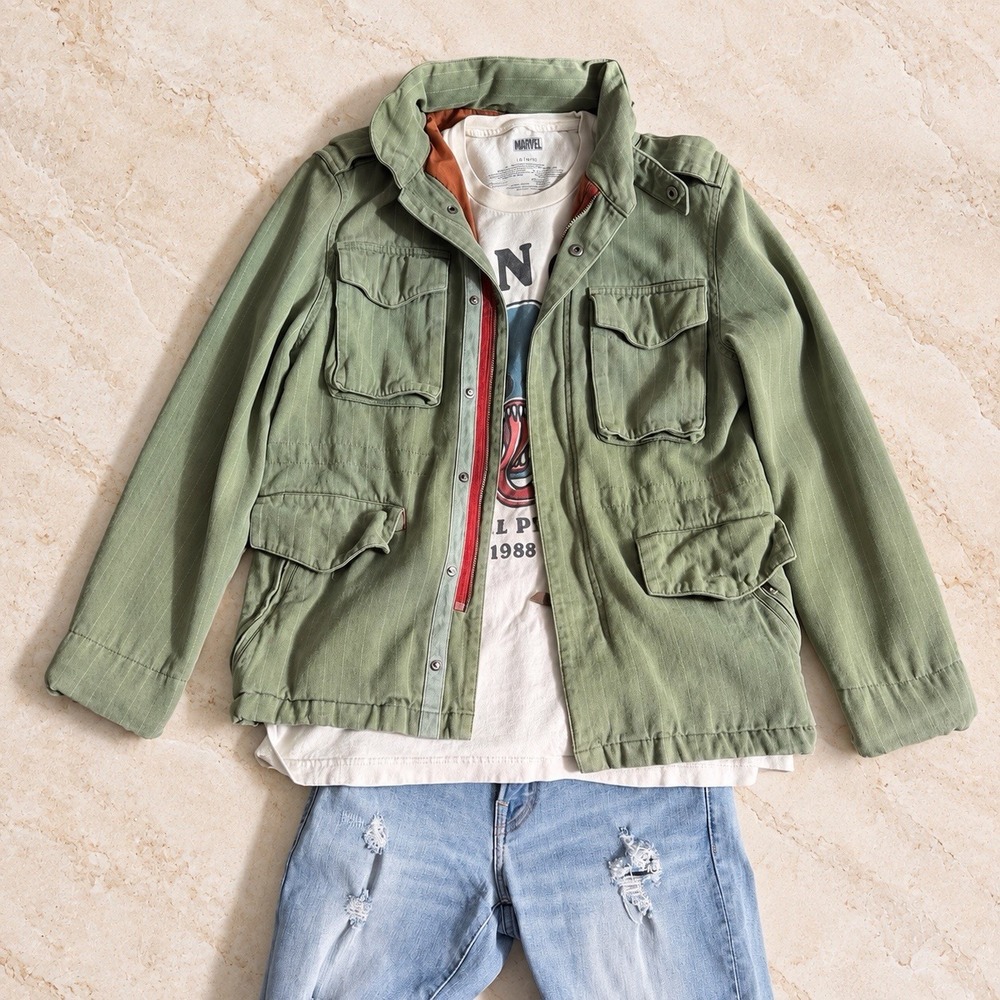 Brooklyn Industries Utility Jacket M Distressed Worn In Olive Y2K Grunge Field